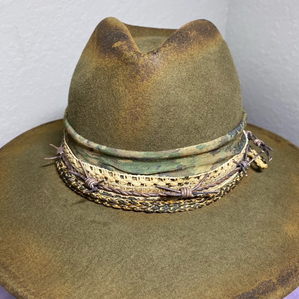 Cost Plus World Market Olive Green Fedora with Braided Detail